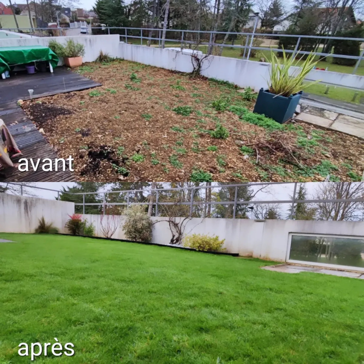 Création d’une pelouse dans un jardin près de Saulon-la-Rue, avant / après